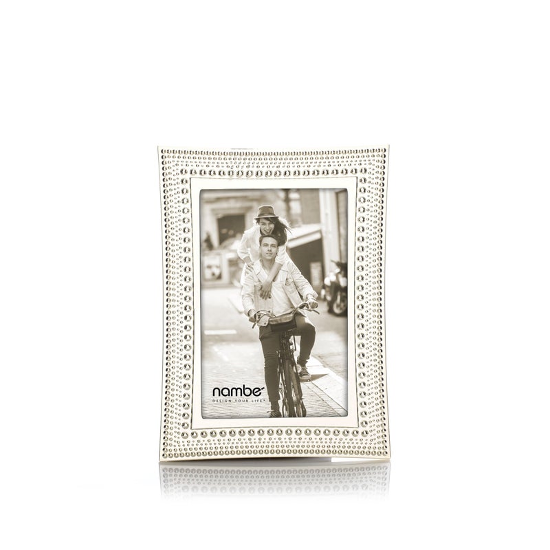 Nambe NambÃ© Beaded Photo Frame - 4" x 6" Silver-Plated Glass Display with Bowed Sides & Patterned Rim, Decorative Tabletop Accent for Photos, Office & Home DÃ©cor, Gift-Ready Design (Silver) - Image 1